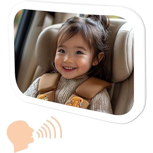 Baby Car Mirror with Lights & Voice Control, Wide Crystal Clear View for Rear Facing Infant,3 Color Light &Dimmable Shatterproof Infant Car Seat Mirror for Every Parent(White)