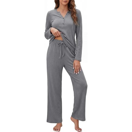 OUGES 100% Cotton Womens Maternity Nursing Pajamas Sets 2 Piece Pregnancy Delivery Postpartum Lounge Pjs with Pockets