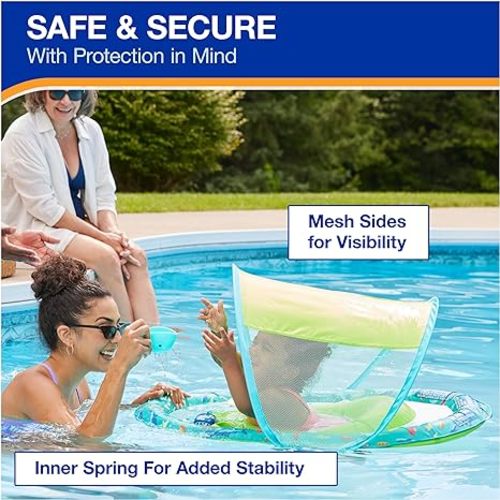 SwimWays Baby Spring Float Splash N Play, Baby Pool Float with Canopy & UPF Protection, Swimming Pool Accessories for Kids 9-24 Months - Splash N Play (New Version)