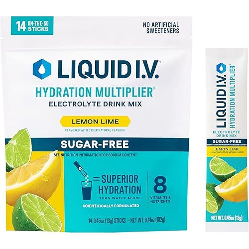 Liquid I.V.® Hydration Multiplier Sugar-Free - Lemon Lime | Electrolyte Powder Drink Mix | 1 Pack (14 Servings)