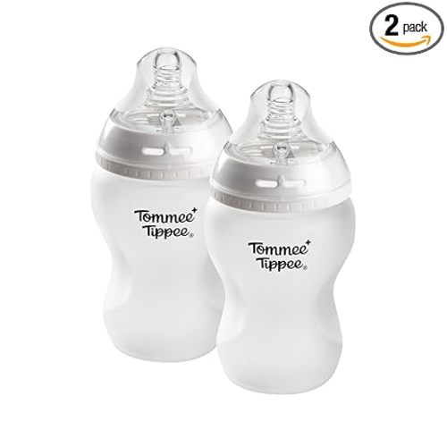 Tommee Tippee Silicone Coated Glass Baby Bottles for Feeding, 9 0z, Anti-Colic, 0+ Months, Slow Flow Breast-Like Nipple, Shatter-Proof Glass, BPA Free, Pack of 2