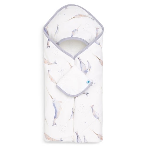 LITTLE UNICORN Cotton Muslin & Terry Hooded Towel, Narwhal