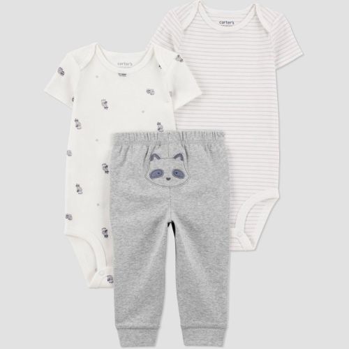 Carter's Just One You® Baby Boys' 3pc Racoon Printed Bodysuit Set - Gray