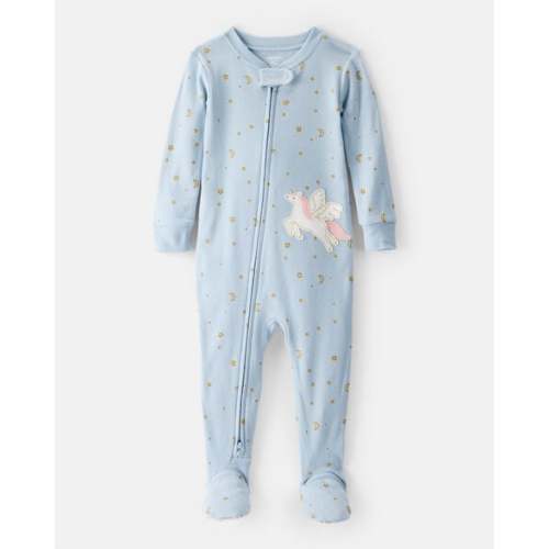 Baby Girl Unicorn Star Print 100% Cotton Long-Sleeve 2-Way Zip 1-Piece Pajamas - Blue - Carter's | Carter's