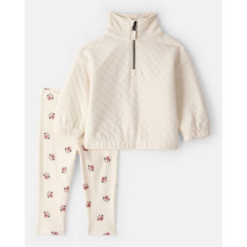 Baby Girl Quilted Quarter-Zip & Floral Legging Set - Cream - Carter's | Carter's