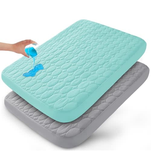 Pack and Play Sheets Fitted Quilted Waterproof Protector, 2 Pack Playard Mattress Pad Compatible with Graco Pack n Play, Mattress Cover fits for Baby Playpen Mattress, Mini Crib, Gray & Aqua