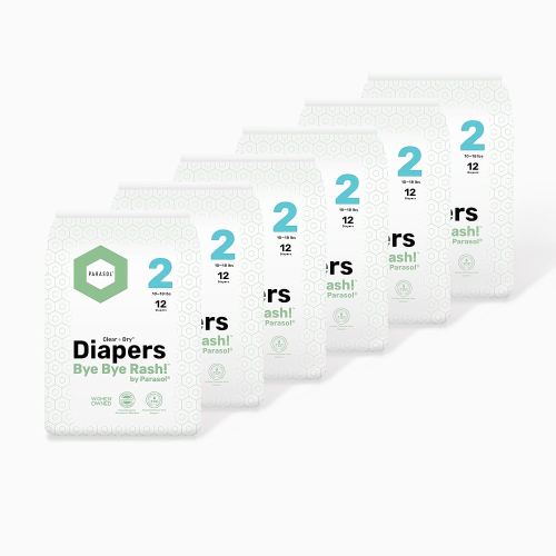 PARASOL Clear+Dry Disposable Diapers | RashShield Protection, Leakproof Design, Hypoallergenic Diaper Set | Size 2 (10-18 lbs.) 72 Count