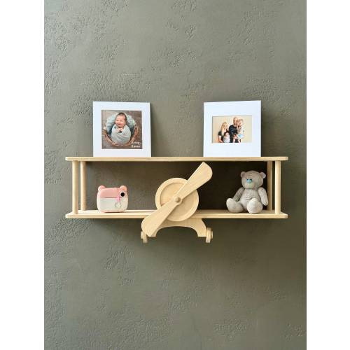 Plane bookshelf in baby room, wall nursery shelving, aviation baby room decor, hanging bookshelf for kids