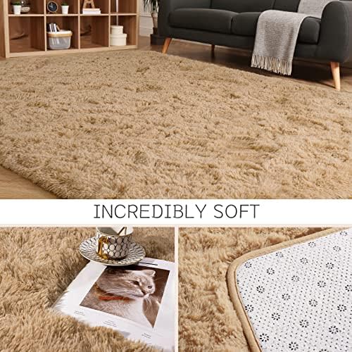 HOMORE Light Tan Rugs for Living Room, Shag Rug 5x7 Fluffy Area Rug for Bedroom, Modern Non Slip Carpet for Liivng Room, Cute Rugs and Carpets for Kids Nursery Home Dorm Decor
