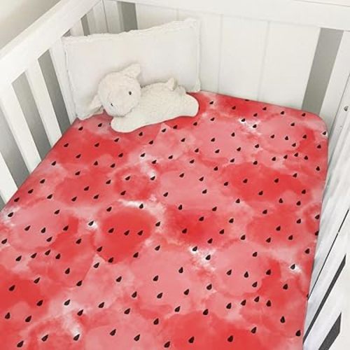 Watercolor Watermelon Baby Crib Sheets 52''x28'' Tropical Fruit Snug Fitted Crib Mattress Covers for Boy Girl Boho Summer Beach Soft Baby Nursery Bed Sheet for Standard Crib and Toddler Mattress