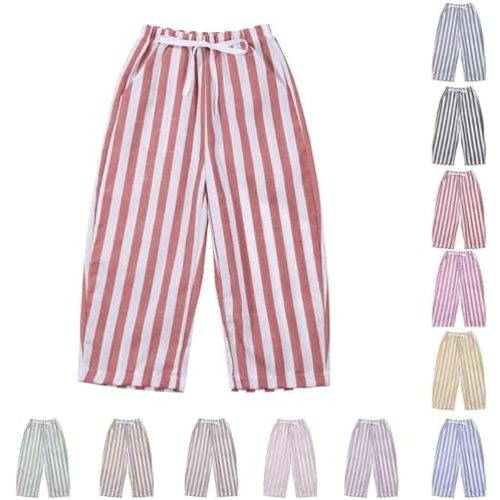 Toddler Baby Boy Girl Cotton Linen Pants Retro Elastic Waist Striped Long Pants Casual Sweatpants Bottoms 0-6 Years