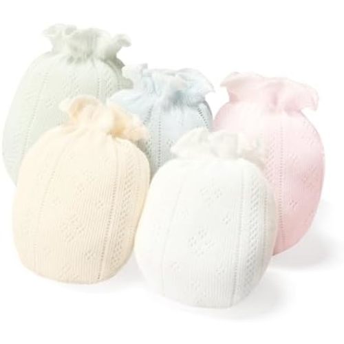 Newborn Mittens No Scratch 100% Cotton 5 Packs Anti-Scratch Soft Breathable 0-6months Stays On