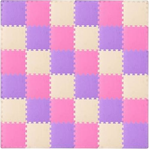 ProSource Foam Puzzle Floor Play Mat for Kids and Babies with Solid Colors, 36 or 16 Interlocking Tiles with Borders, Assorted