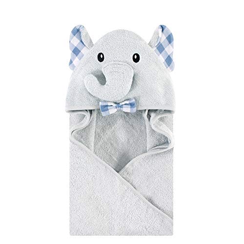 Hudson Baby Unisex Baby Cotton Animal Face Hooded Towel, Gingham Elephant, One Size