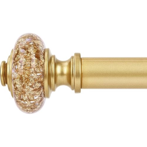 Gold Long Curtain Rods for Windows 66 to 120 Inch, Decorative Vintage Crystal 1'' Diameter Curtain Rod with Gold Foil Finials, Adjustable Heavy Duty Easy Install Drapery Pole Set for Farmhouse