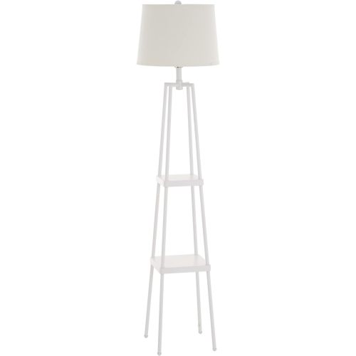 Catalina Lighting 21405-001 Modern Metal Floor Lamp with Shelves and Beige Linen Shade for Living, Bedroom, Dorm Room, Office, 58", White