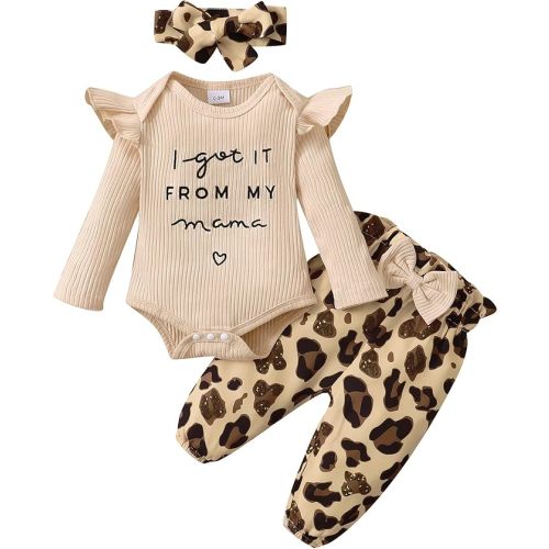 Newborn Baby Girl Clothes Infant Outifts Long Sleeve Romper Floral Pant Set Fall Winter Baby Girl Clothes - 12-18 Months - Apricot
