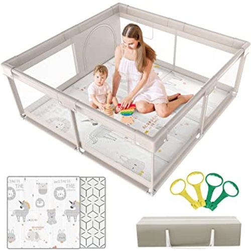 Baby Playpen,Playpen, Playpen for Babies and Toddlers, Play Pen for Kids, Play Pens for Babies and Toddlers for Apartment (59 * 59inch Grey with mat)