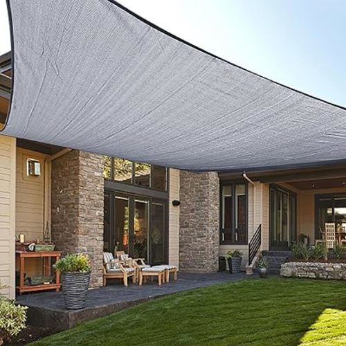 LOVE STORY 12' x 16' Rectangle Silver Sun Shade Sail Canopy UV Block for Outdoor Patio Garden Backyard