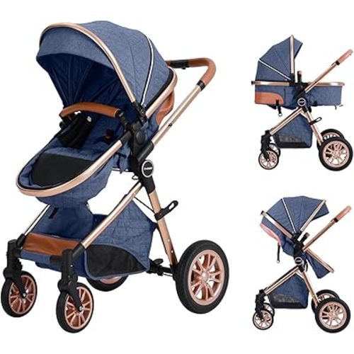 Cochildor DuraFlex 2-in-1 Baby Stroller, Foldable Travel Stroller for Newborn to Toddler, Convertible Stroller with All-Terrain Wheels and UPF 50+ Canopy, Blue