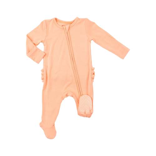 2 Way Zipper Ruffle Back Footie - Peach Nectar Solid