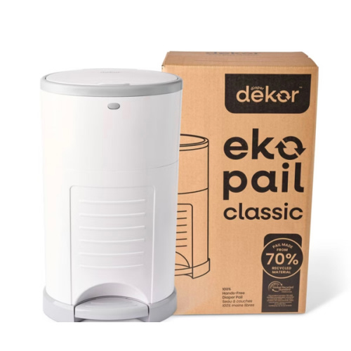 Diaper Dekor EKO Classic Diaper Pail, White | ONLY Eco-Friendly Diaper Pail Made with 70% Recycled Materials | Hands-Free: Step–Drop–Done | Cost-Effective Refill System