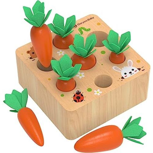 KMTJT Montessori Toys for Babies 6-12 Months, Carrot Harvest Game Wooden Toy for 1 2 3 Year Old Baby Boys and Girls, Educational Learning Shape Sorting Matching Gifts