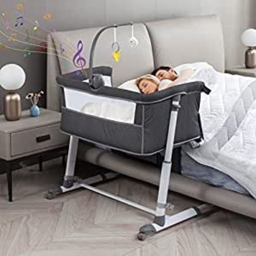 Amazon.com: Baby Bassinet, Yacul Bedside Crib Sleeper with Wheels and Music Box, Height Adjustable fit for Bed Height 19" - 26.5", Portable, Dark Gray : Baby