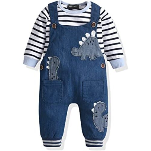 Cute Baby Boy Clothes Suit Toddler Boys' Striped long Sleeve T-Shirt+Denim Overalls Jumpsuit Pants Outfits Sets