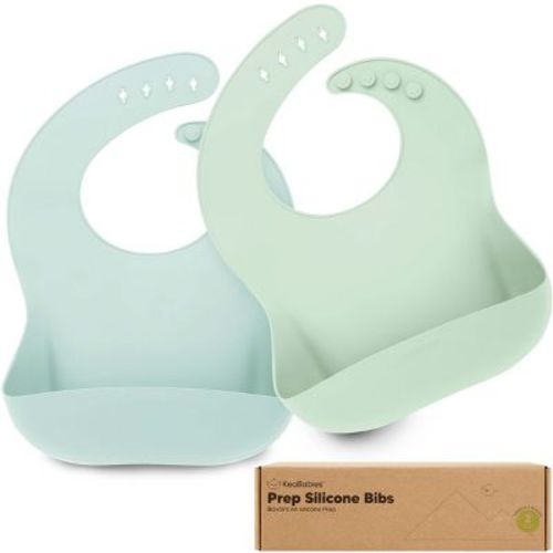 KeaBabies 2-Pack Silicone Bibs For Babies, Food Grade Silicone Baby Bibs for Eating, Feeding, Toddler Bibs, Boys, Girls (Pastel Sky)