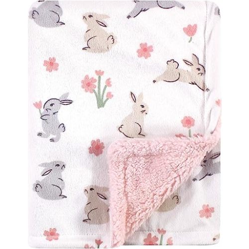 Hudson Baby Unisex Baby Plush Mink and Sherpa Blanket, Bunny, One Size