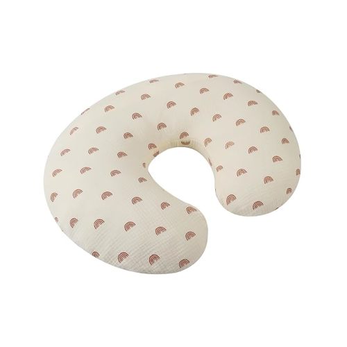 Muslin Nursing Pillow Cover Soft 100% Cotton Feeding Pillow Slipcover Fits Standard Infant Nursing Pillow or Positioner for Boy and Girl, Rainbow Printing
