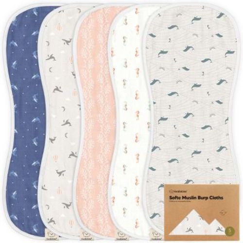 KeaBabies 5pk Organic Softe Muslin Burp Cloths for Baby Girls and Boys, Large Absorbent Burping Cloths for Babies, Baby Burp Clothes (Marine Muse)