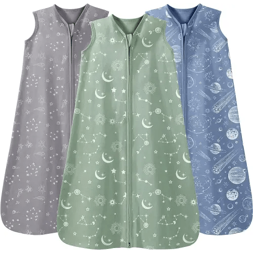 Baby Sleep Sack 0-6 Months 3 Pack 100% Cotton Lightweight 0.5 TOG Wearable Blanket Baby Sleep Bag with 2-Way Zipper for Newborn Infant
