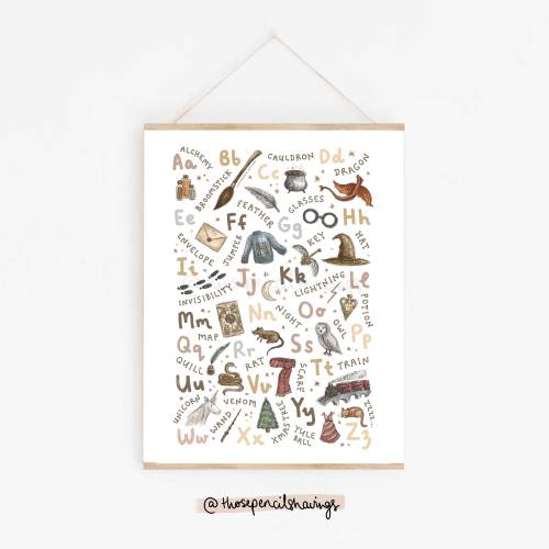 Wizard Alphabet Print | Illustrated A-Z Magical Poster | ABC Kids Wizarding Nursery Decor | Baby Shower Gift
