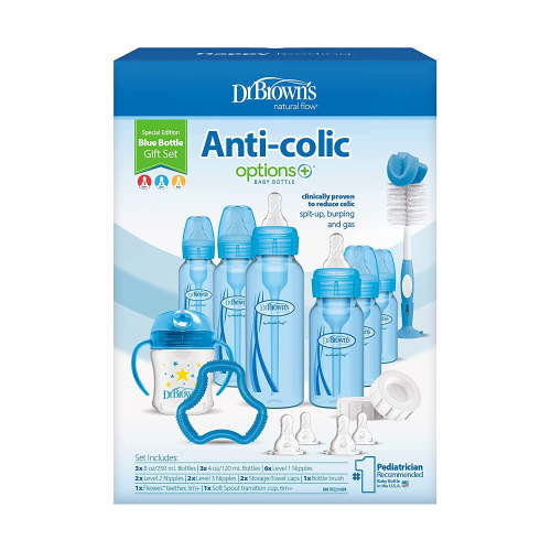 Dr. Brown's Options Anti-Colic Newborn Baby Bottles Standard Flow Gift Set, Blue