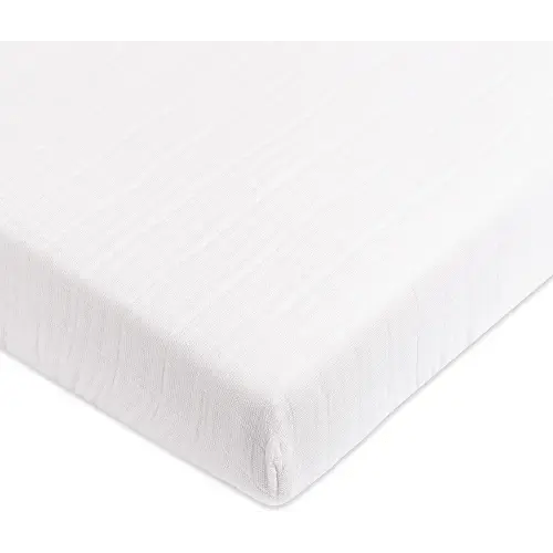 Babyletto 100% Organic Cotton Mini Crib Sheet, GOTS-Certified, Fitted 360°, Ultra-Soft and Breathable Muslin - Plain White