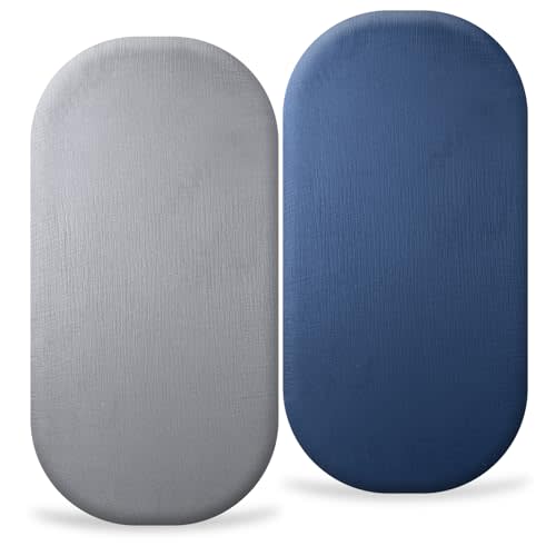 Muslin Bassinet Sheets for Baby Boy Girl,Breathable Baby Bassinet Sheets Fitted for Bassinet,Oval Rectangle,Hourglass,Bassinet Mattress/Pad,Soft Cotton 2 Pack
