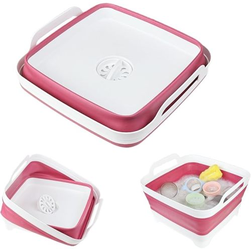 Collapsible Wash Basin for Baby Bottles - 2.4 Gallons Portable Dish Basin for RV Camping Sink, Space-Saving Dish Tub For Bottle Washing (Viva Magenta)