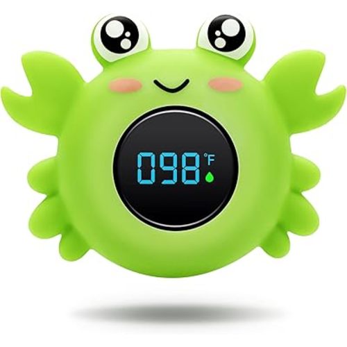 b&h Baby Bath Thermometer with LED Display, Newborn Water Temp Thermometer, Safety Water Sensor for Infants, Color-Coded Alerts, Tub Temperature Monitor, Cute Floating Bath Toy, Crab (Pink)