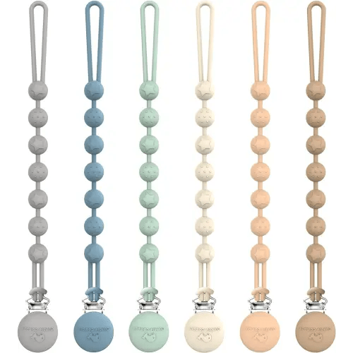 Cuddle Campus Silicone Pacifier Clip 6-pk