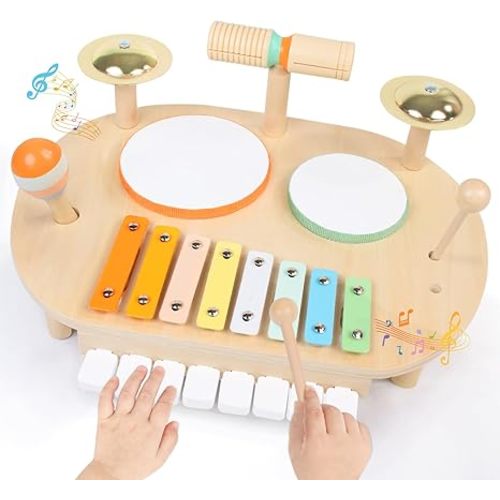 YHHYTOY Toddler Drum Set for Kids, Wooden Montessori Toys for 2 Year Old, Baby Musical Instruments Percussion Set with Xylophone, Toddler Gifts for 2 3 4 Year Old Girls Boys Kids