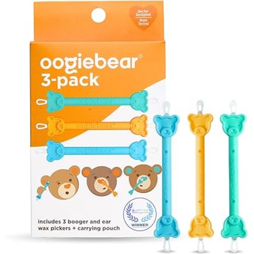 oogiebear: Baby Nose Cleaner & Ear Wax Removal Tool - Safe Booger & Earwax Removal for Newborns, Infants, Toddlers - Dual-Ended - Essential Baby Stuff, Diaper Bag Must-Have - 3 Pack