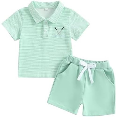 Toddler Baby Boy Clothes Stripes Short Sleeve Button Down Shirt Tops Summer Spring Shorts Set Infant Golf Outfit