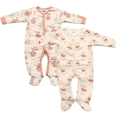 Magic Threadz Disney Clothes Baby Boys 2-Pack Quilted Footed Coveralls Mickey Mouse, Winnie the Pooh and Dumbo (0/3M-6/9M)
