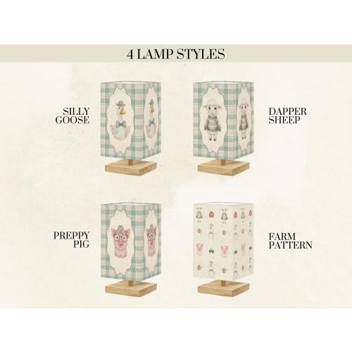 Table Lamp Nursery Decor Silly Goose Farmhouse Animal Personalized Curtain Crib Sheet 3-Panel Canvas Art Goose Pig Sheep Lamp Rug Collection