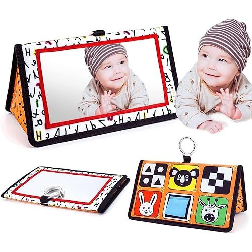 Epessa Baby Mirror Toys for Tummy Time, Newborn Infant Toys 0-6 6-12 Months, Baby Floor Mirror, Black and White High Contrast Baby Toys 0 3 6 9 Month Crawling Sensory Toy, Crib, Brain Development