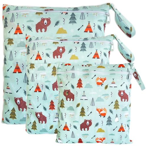 Wet Dry Bag for Cloth Diapers, 3PCS Waterproof Reusable Wet Bag with Zippered Pockets, Washable, Reusable for Travel, Beach, Pool, Stroller, Diapers, Dirty Gym Clothes, Swimsuits