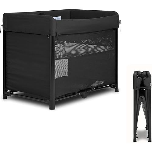 Evolur Zane Portable Playard – Foldable, Removable Mattress, Easy to Use Baby Bassinet for Travel & Home, Black