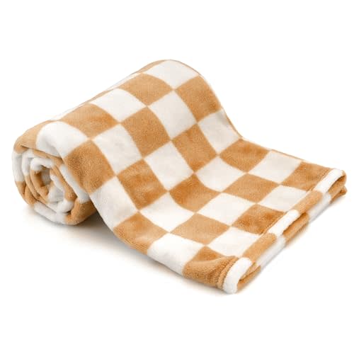 GreatBba Plush Checkered Baby Blanket for Boys Girls Nursery, 30"*40" Warm Short Fleece Blanket Neutral for Infant Newborn, Small Fuzzy for Sleeping, Chenille Baby for Stroller (Orange&White)